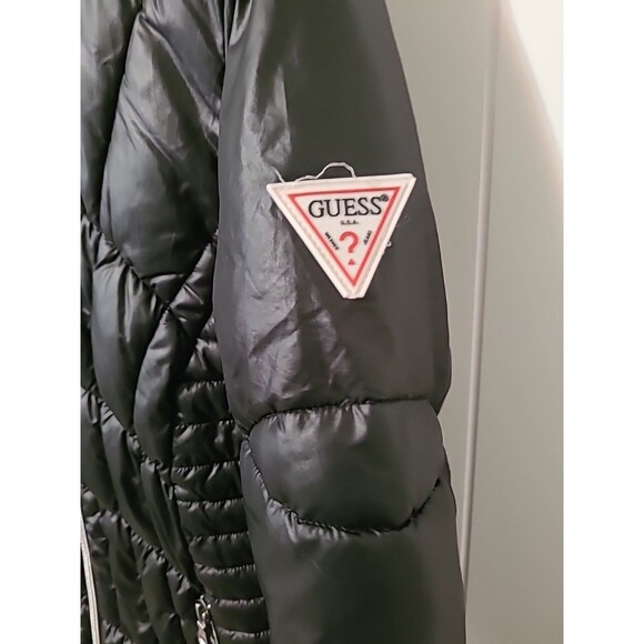 Guess Jacket Womens Medium Black Puffer Quilted Stand Collar Full Zip Pockets - Picture 4 of 11